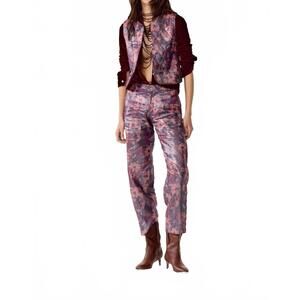 NEW LANHTROPY astro metallic linen pants in gerbera print
